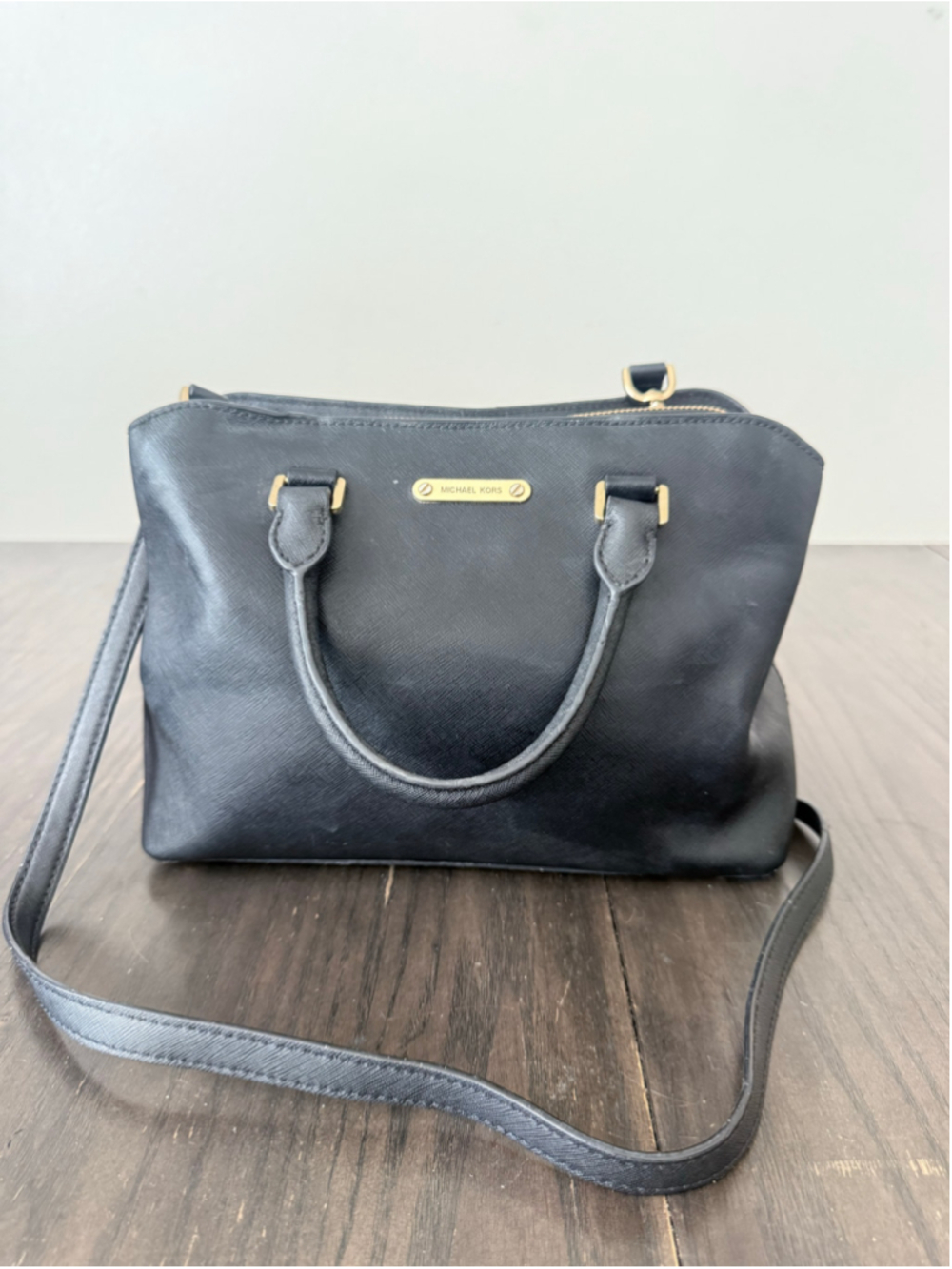 Michael Kors Black Crossgrain Leather Top Handle Satchel Crossbody Bag